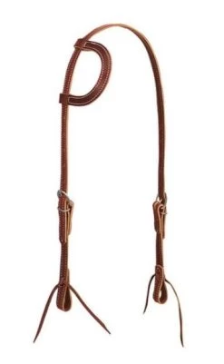 Latigo Leather Flat Sliding Ear Headstall - Horse